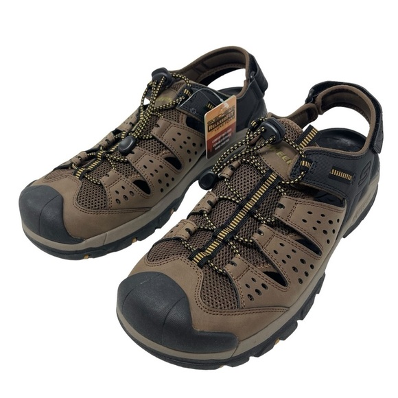 Skechers Men’s Size 12 Brown Leather Closed Toe Fisherman Bungee Sandals New main image 7